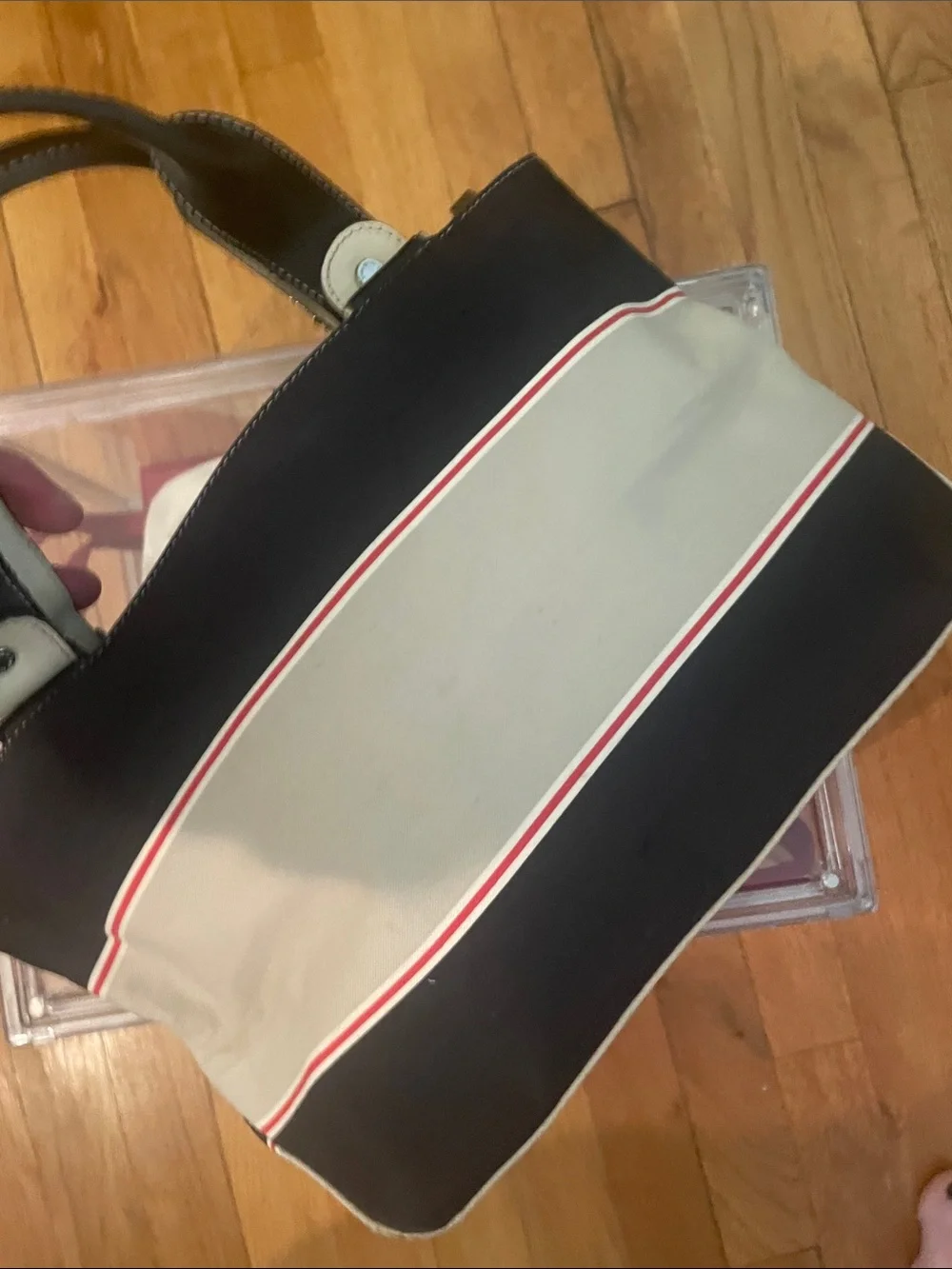 Canvas Stripe Tote Bag in Black and Tan - Kate Spade